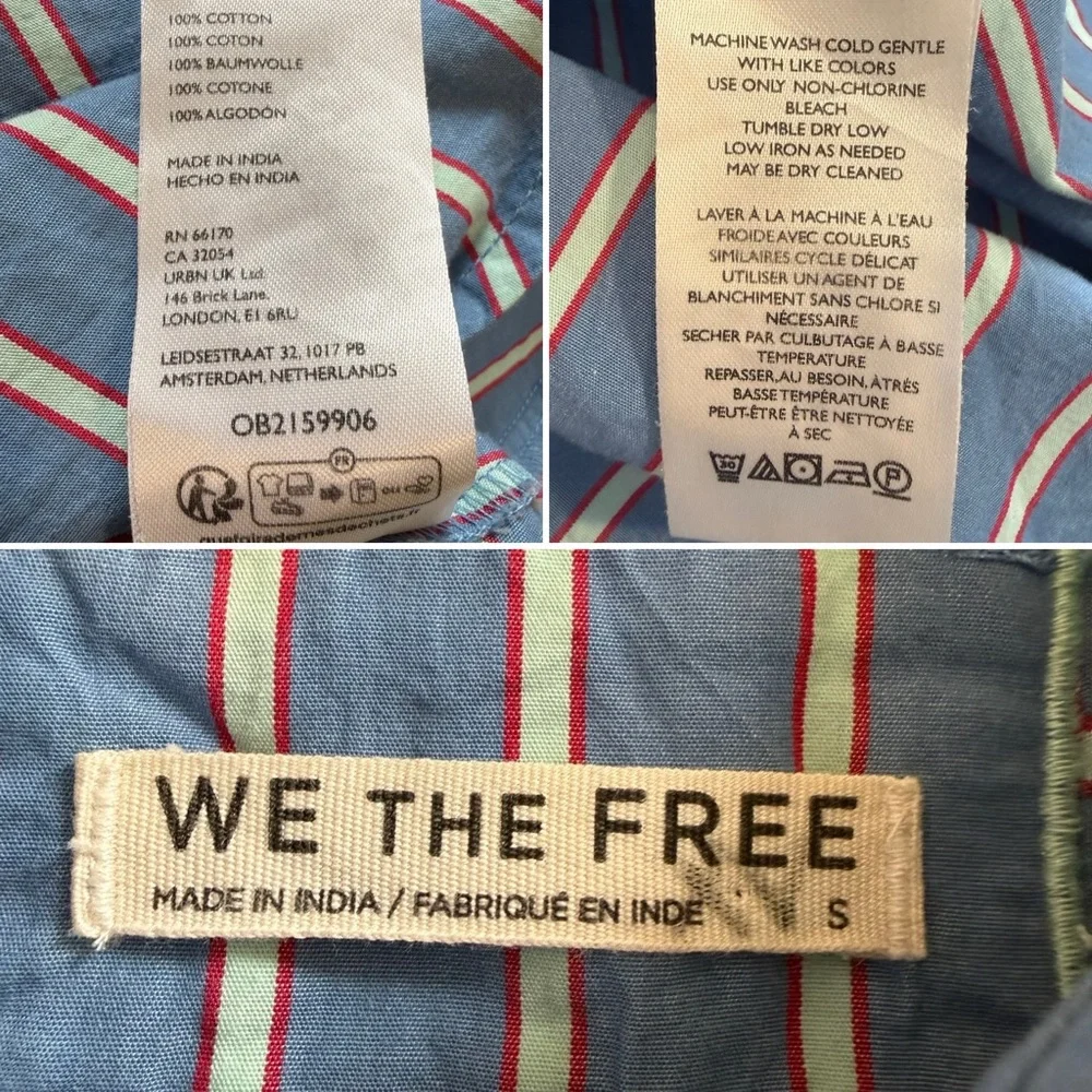 FREE PEOPLE We The Free Striped Varsity Vibes Shirt / Blue Combo - Picture 12 of 15